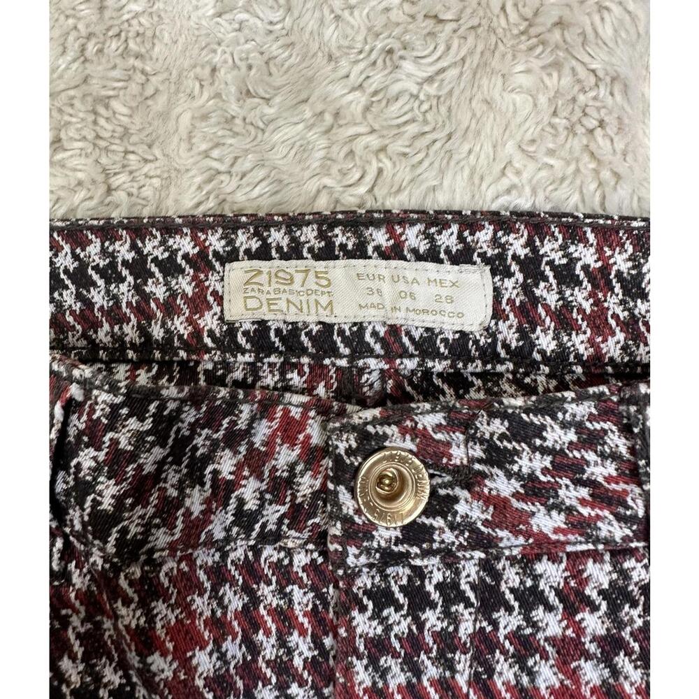 Zara red/brown/cream houndstooth plaid skinny jeans/slim stretch pants Size 6 - Picture 5 of 8